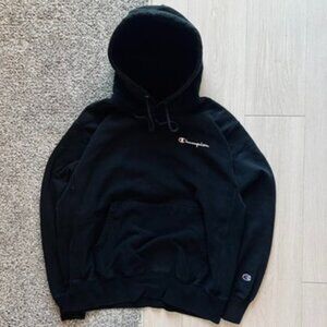 Champion Reverse Weave Hoodie Men’s Large Black Plain Heavy Thick Pullover